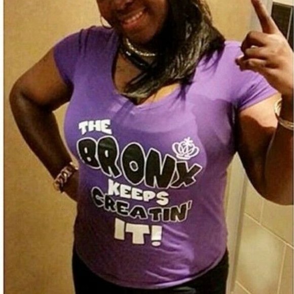 Next Level "The Bronx Keeps Creatin It" Medium Purple Women's V-Neck T-Shirt - Picture 3 of 9